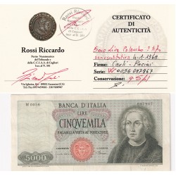 5000 LIRE COLOMBO I TIPO SERIE SOSTITUTIVA 4-1-1968 CARLI PACINI